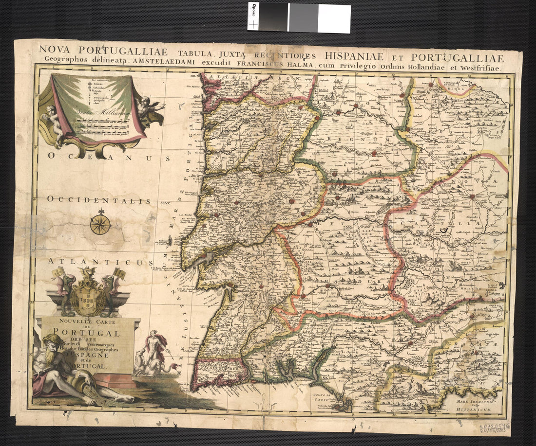This old map of New Map Showing the Spanish and Portuguese Explorations With Observations of the Most Ingenious Geographers of Spain and Portugal. (Nova Portugalliae Tabula, Juxta Recuntiores Hispaniae Et Portugalliae / Nouvelle Carte Du Portugal Dresse 