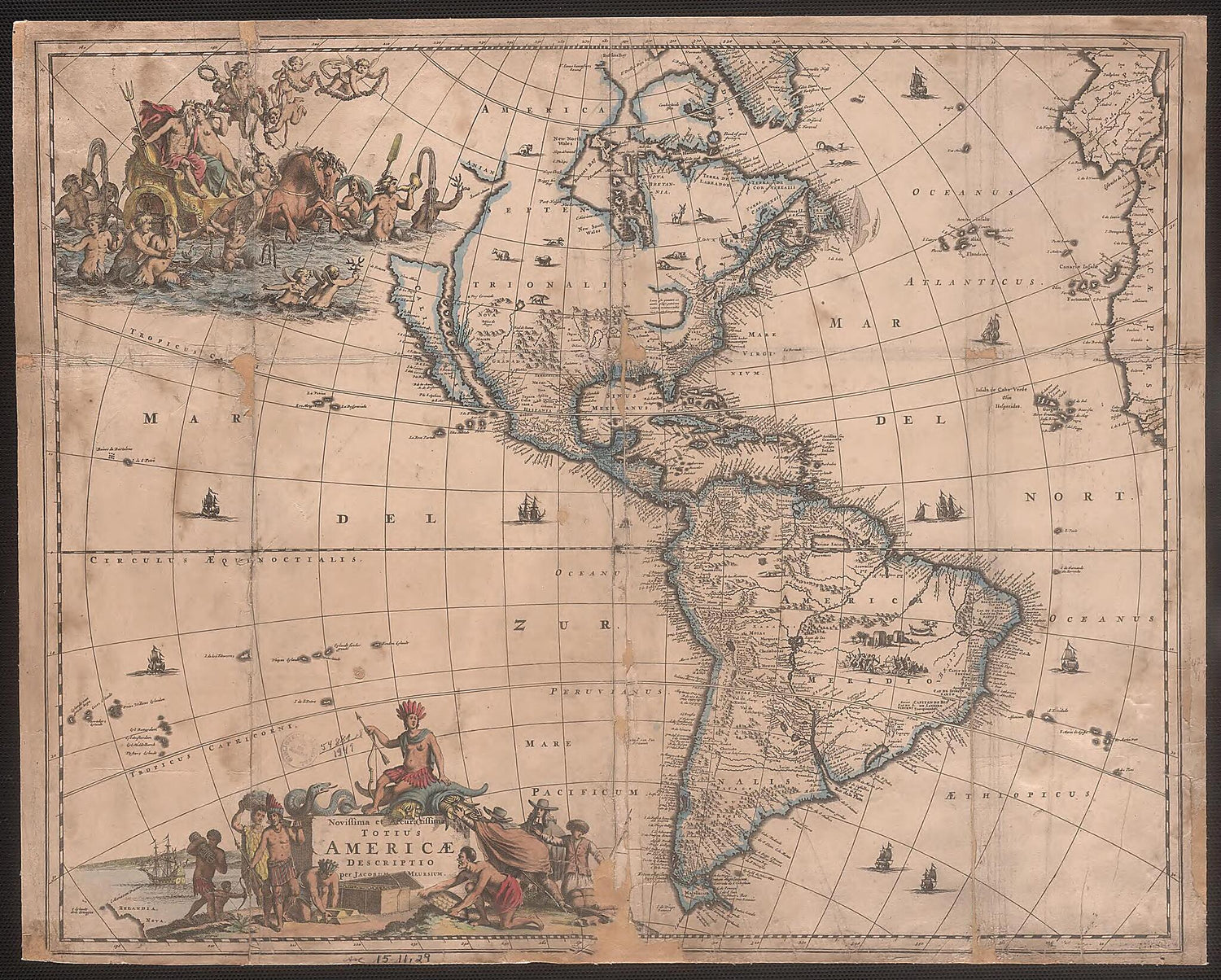 The Most Recent and Most Accurate Description of All of America. (Novissima Et Accuratissima Totius Americae Descriptio) 1650 by Relic Map Company