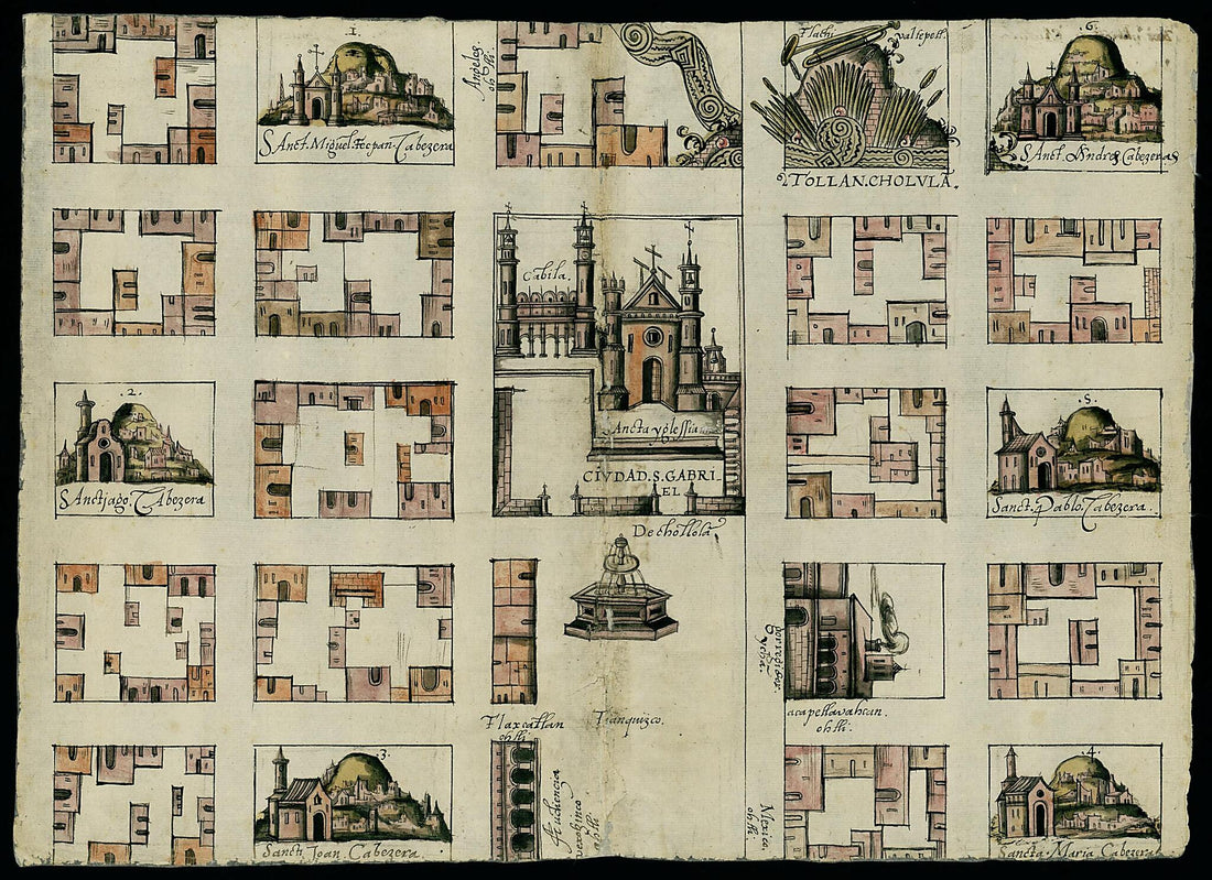 This old map of Cholula, Tlaxcala, Mexico from 1581 was created by  in 1581