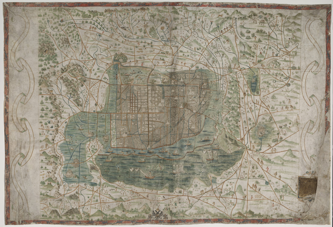 This old map of Tenochtitlán, 1521 from 1550 was created by  in 1550