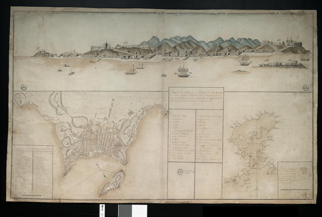 This old map of Hydrographic Map of the Famous Rio De Janeiro Bay Where the São Sebastião City Is Situated. (Planta Hydrografica Da Famoza Bahia Do Rio De Janeiro Dentro Da Qual Em a Sua Margem Se Acha Situada a Cidade De S. Sebastião) from 1775 was c