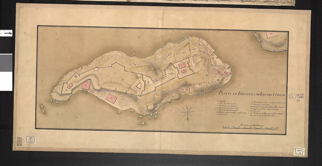 This old map of Map of the Fortress of Cobras Island. (Planta Da Fortaleza Da Ilha Das Cobras) from 1700 was created by  in 1700