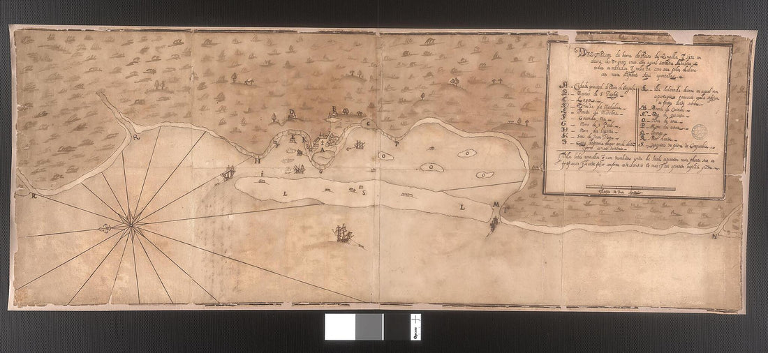 This old map of Description of Inlet of the Kingdom of Angola. (Descripçam Da Barra Do Reino De Amgolla) from 1626 was created by Goncalo Pires Carvalho in 1626