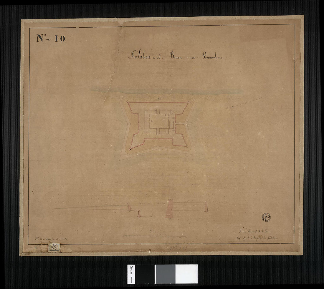 This old map of Fortress of Brum In Pernambuco. (Fortaleza Do Brum Em Pernambuco) from 1863 was created by Antônio Alvares Dos Santos Souza in 1863