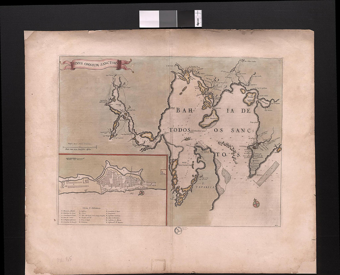 This old map of The Bay of All Saints. (Sinus Omnium Sanctorum) from 1664 was created by Joan Blaeu in 1664