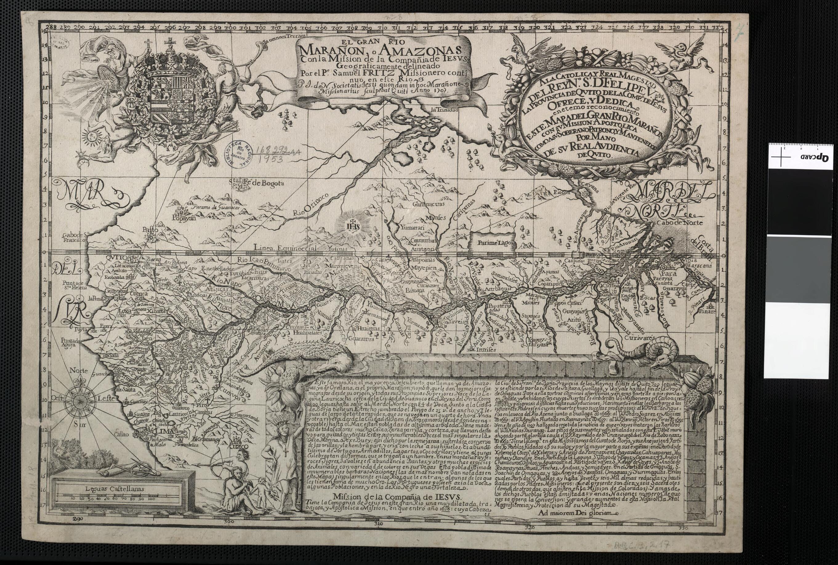 This old map of The Marañon Or Amazon River With the Mission of the Society of Jesus. (El Gran Rio Marañon O Amazonas Con La Mission De La Compañia De Iesus) from 1707 was created by Samuel Fritz in 1707