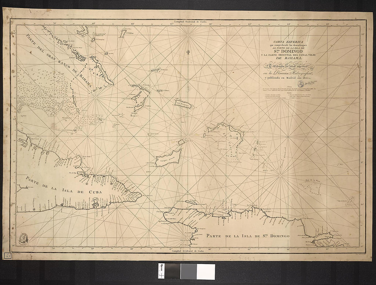 Spherical Map That Shows the North of the Santo Domingo Island and the Eastern Part of Canal Viejo of Bahamas. (Carta Esferica Que Comprehende Los Desemboques Al Norte De La Isla De Sto Domingo Y La Parte Oriental Del Canal Viejo De Bahama) 1802 by Relic Map Company