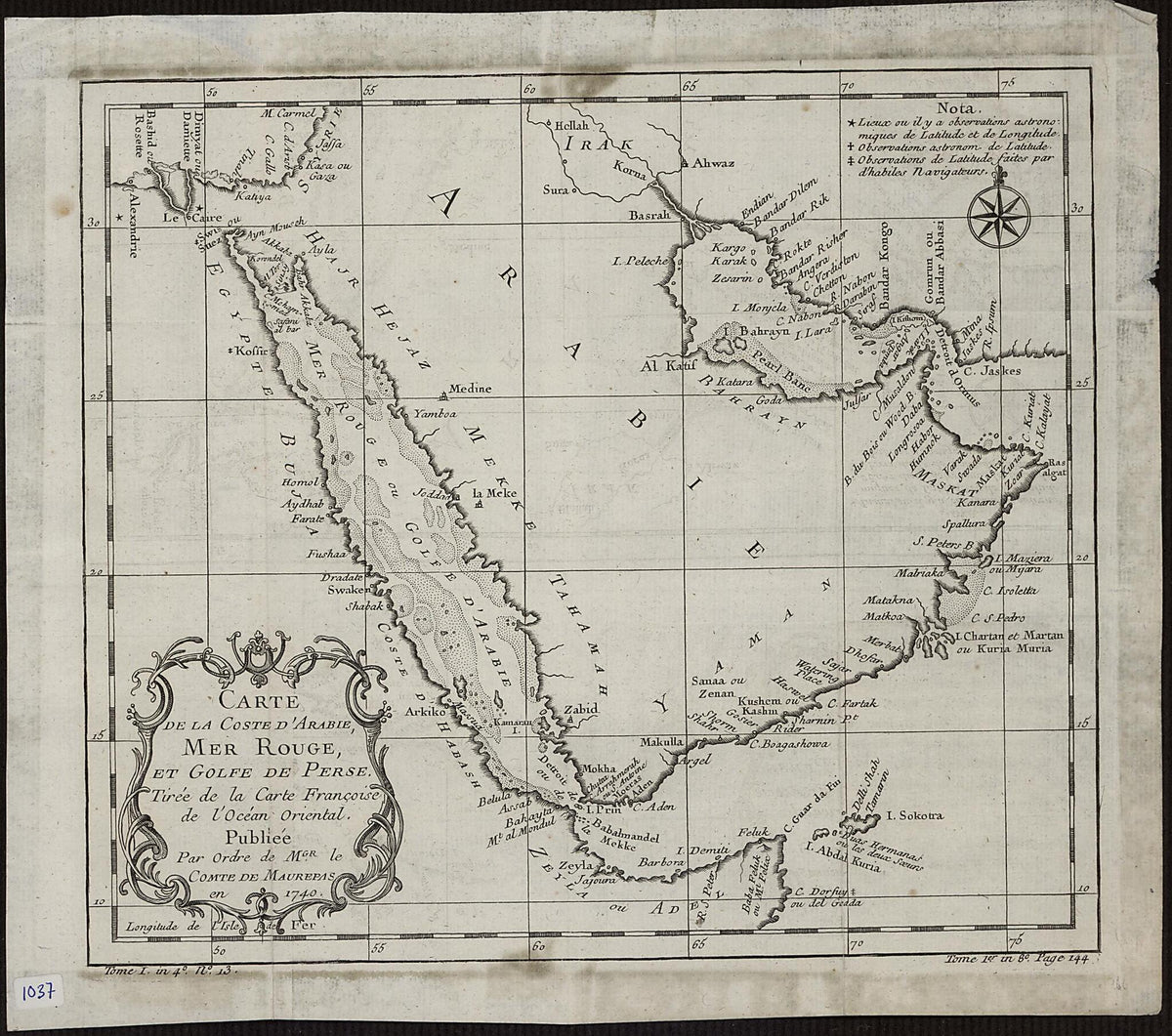 Map of the Coast of Arabia, the Red Sea and the Persian Gulf. (Carte De La Coste D&