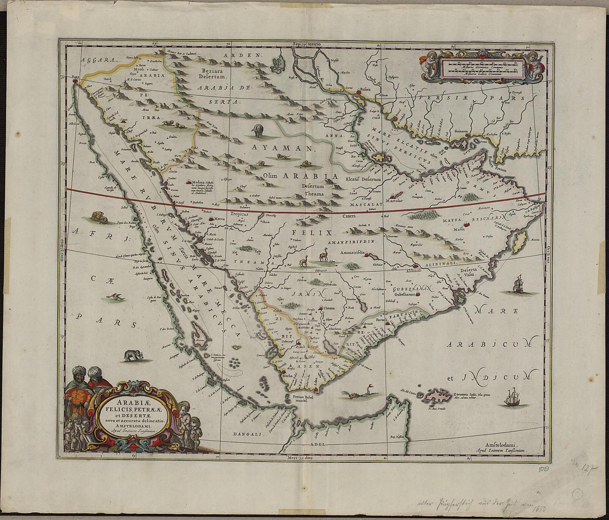 A Current and Correct Depiction of Arabia Felix, Arabia Petraea, and Arabia Deserta. (Arabie Felicis, Petraeae Et Desertae Nova Et Accurata Delineatio) 1658 by Relic Map Company