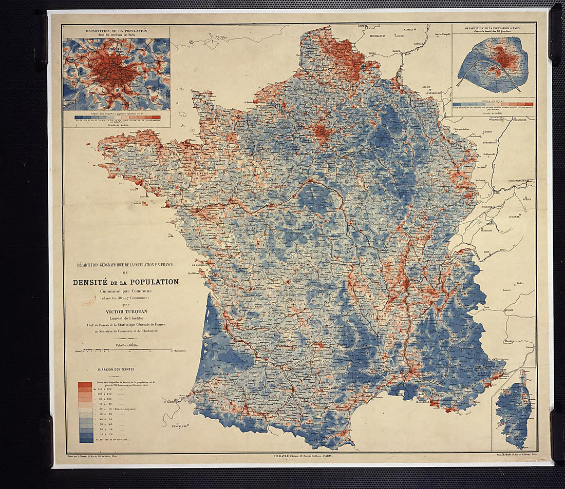 This old map of Geographical Distribution of the Population In France, Or Population Density by Commune. (Répartition Géographique De La Population En France Ou Densité De La Population Par Commune) from 1887 was created by Victor Turquan in 1887