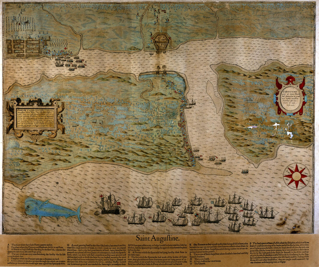 This old map of Saint Augustine Map, from 1589 was created by Baptista Boazio, John White in 1589