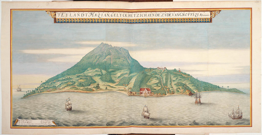 This old map of Makian As It Appears from the Side of Ngofakiaha. (T Eylandt Maqian, Gelyck Het Zich Aen De Zyde Van Gnoffiqia, Vertoond) from 1670 was created by Laurens Van Der Hem, Joan Vinckeboons in 1670