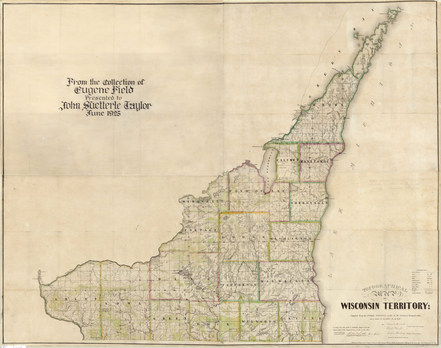 This old map of Topographical Map of Wisconsin Territory from 1837 was created by  Doolittle &amp; Munson, Elisha Dwelle, Joshua Hathaway, Samuel Morrison,  Wisconsin. Board of Commissioners of Public Lands in 1837