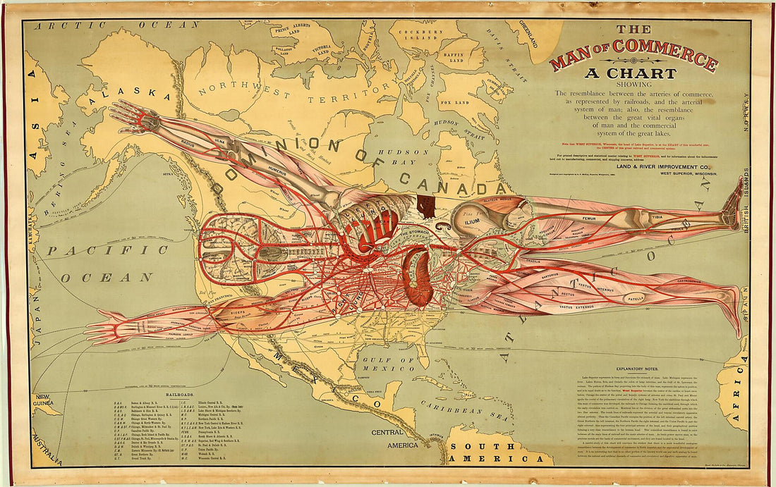 This old map of The Man of Commerce from 1889 was created by A. F. (Augustus F.) McKay,  Rand McNally and Company in 1889