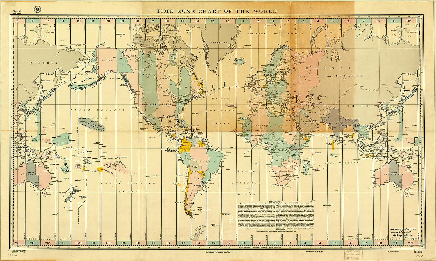 This old map of Time Zone Chart of the World from 1927 was created by Charles A. (Charles Augustus) Lindbergh,  United States. Hydrographic Office in 1927