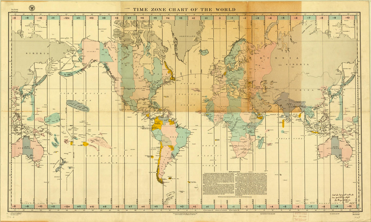 Time Zone Chart of the World 1927 by Relic Map Company