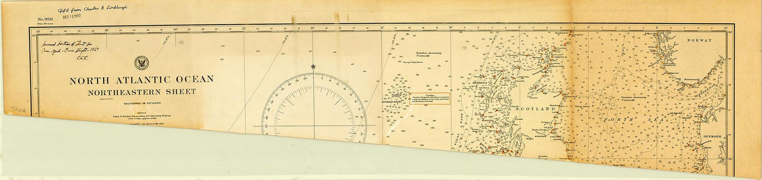 This old map of North Atlantic Ocean: Northeastern Sheet portion from 1922 was created by Charles A. (Charles Augustus) Lindbergh,  United States. Hydrographic Office in 1922