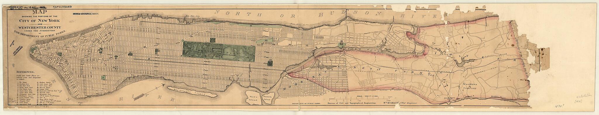 Map Showing the Portions of the City of New York and Westchester County Under the Jurisdiction of the Department of Public Parks 1870 by Relic Map Company