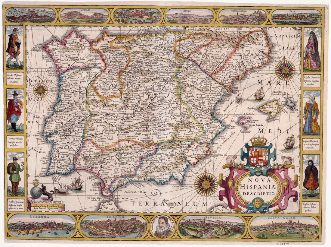 This old map of A Modern Map of Spain. (Nova Hispaniae Descriptio) from 1610 was created by Jodocus Hondius, Gerhard Mercator in 1610