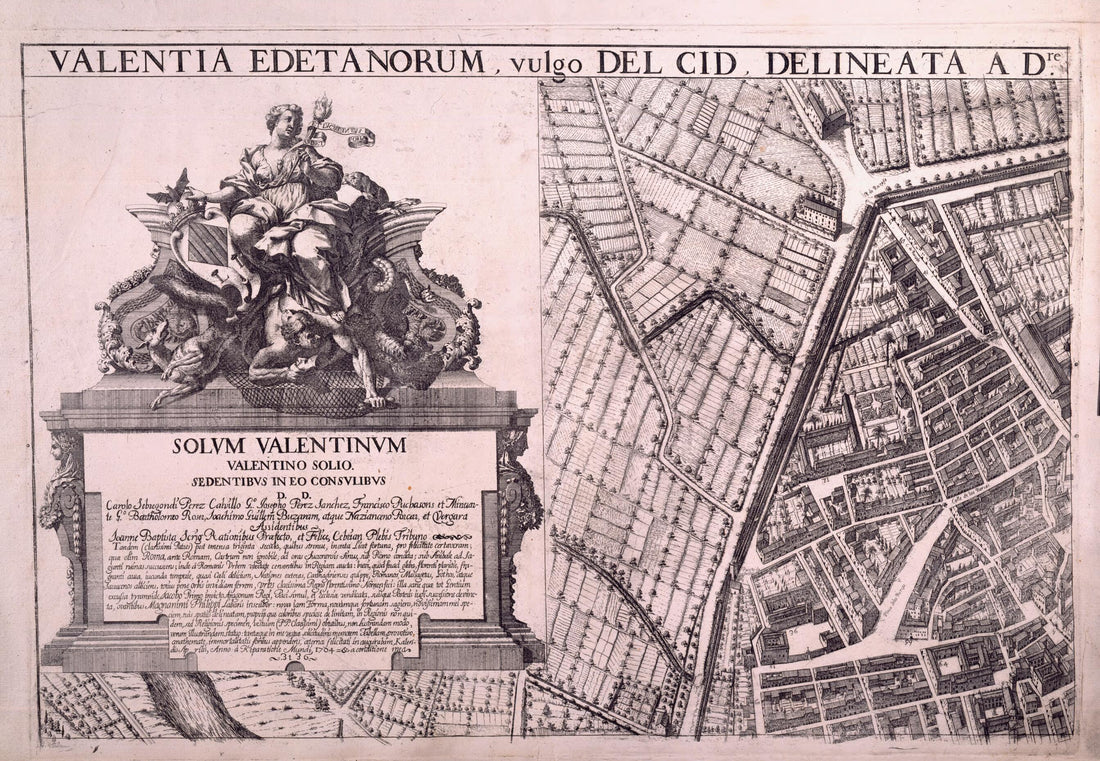 This old map of Valentia Edetanorum, Plebs of Cid. (Valentia Edetanorum, Vulgo Del Cid) from 1705 was created by José Fortea, Tomás Vicente Tosca in 1705