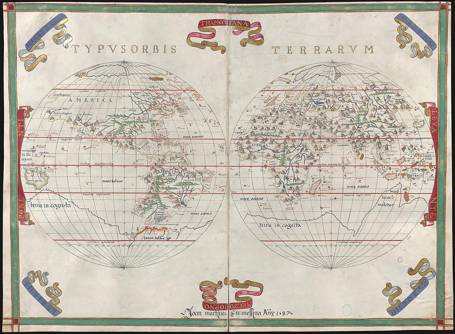 This old map of Atlas of Joan Martines. (Atlas De Joan Martines) from 1587 was created by Joan Martines in 1587