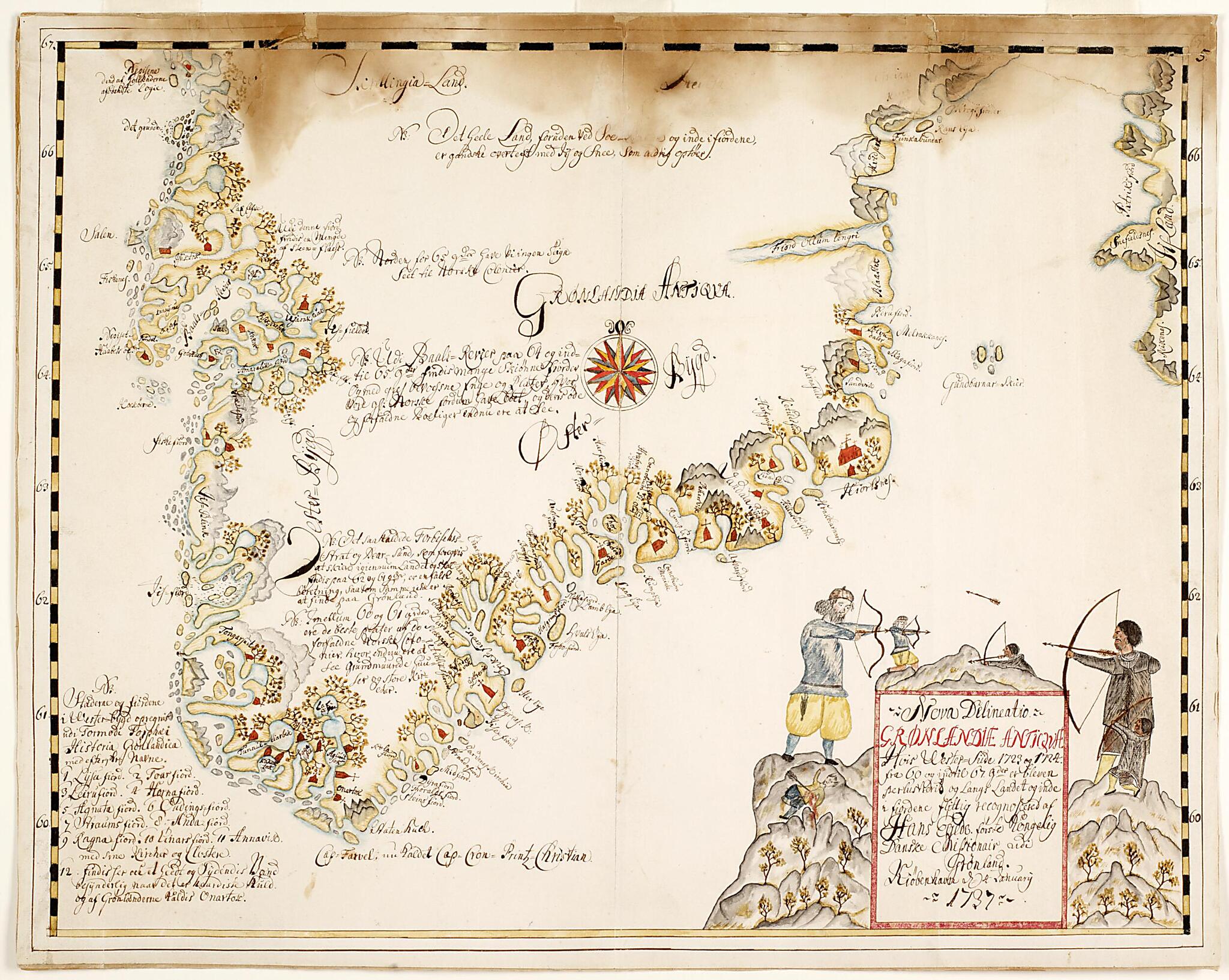 This old map of Map of Greenland. (Grønlandia Antiqua) from 1737 was created by Hans Egede in 1737