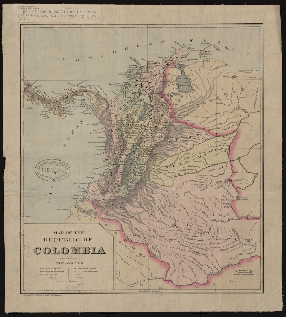 Map of the Republic of Colombia 1891 by Relic Map Company