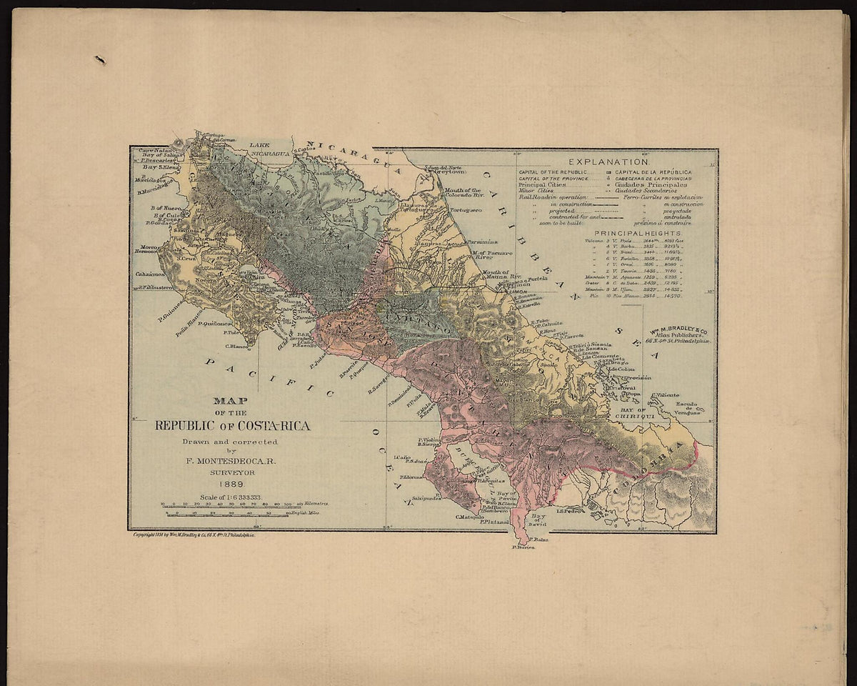 Map of the Republic of Costa Rica 1891 by Relic Map Company