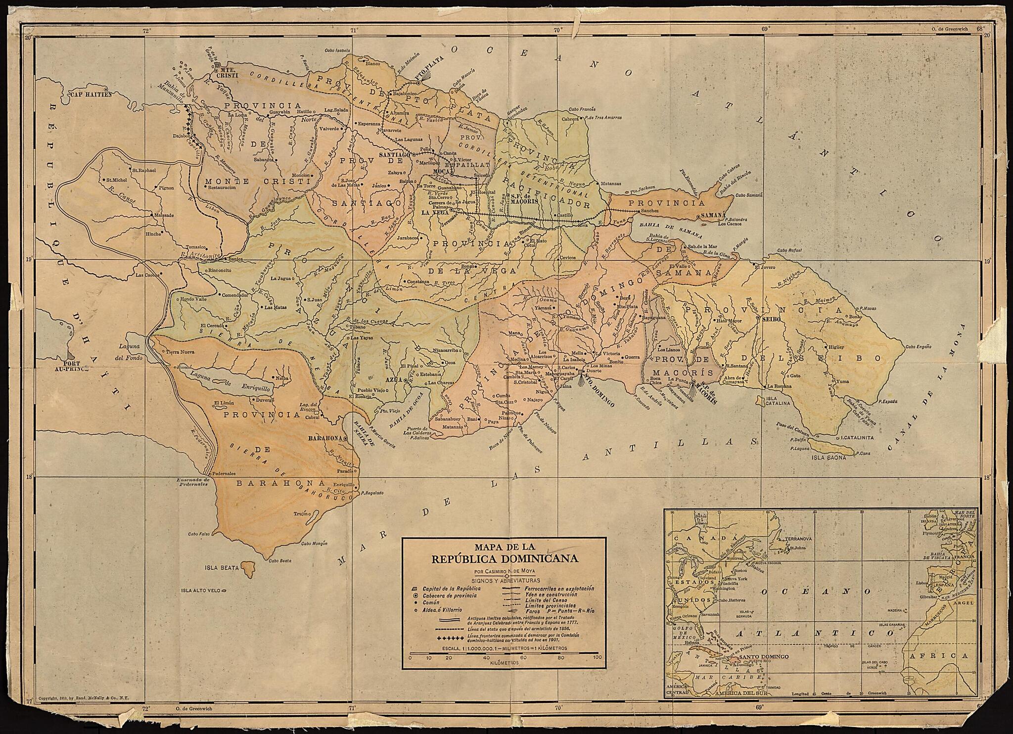 This old map of Map of the Dominican Republic. (Mapa De La República Dominicana) from 1910 was created by Casimiro N. De Moya in 1910