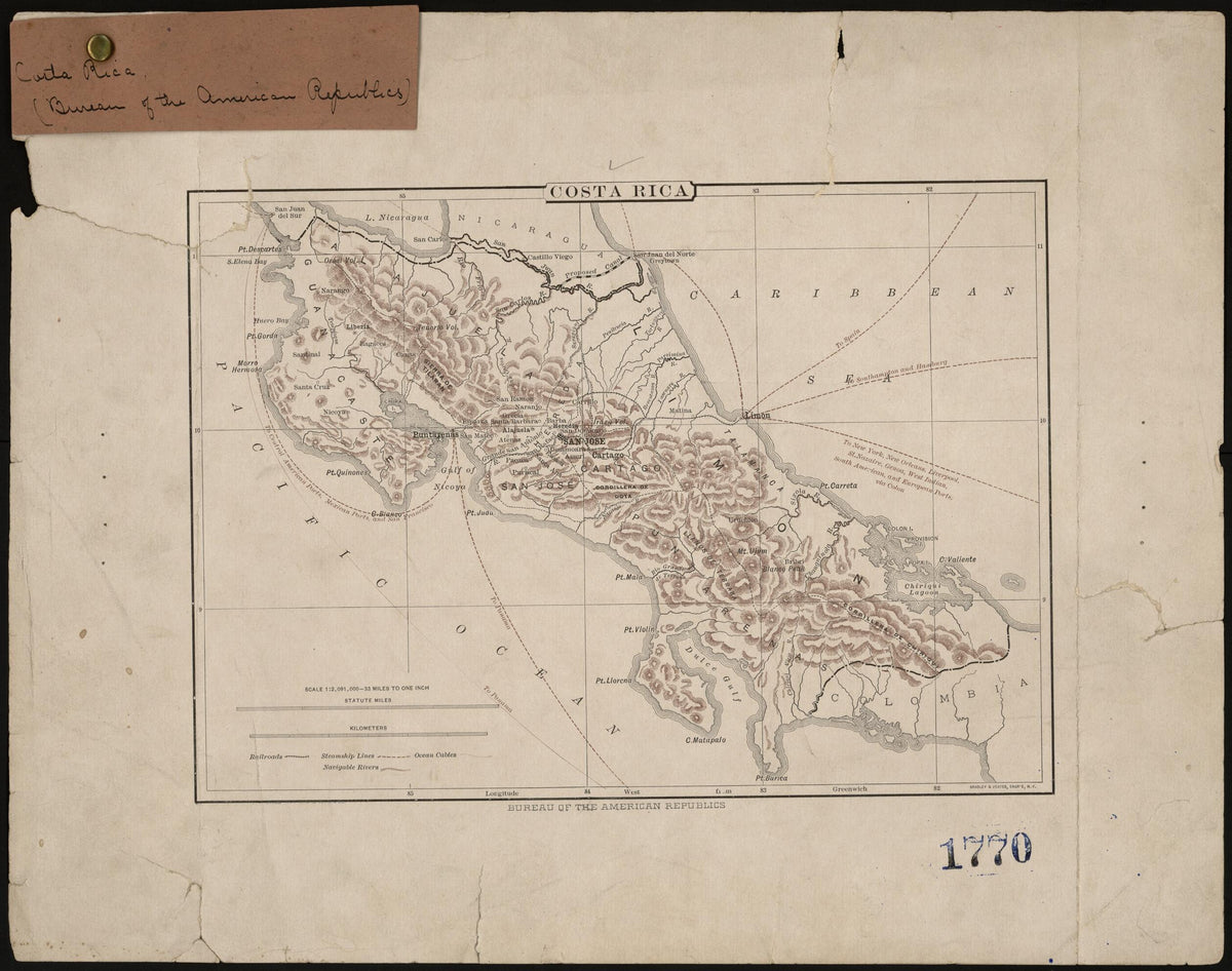 Costa Rica 1890 by Relic Map Company