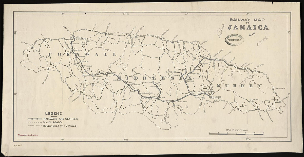 Railway Map of Jamaica 1920 by Relic Map Company