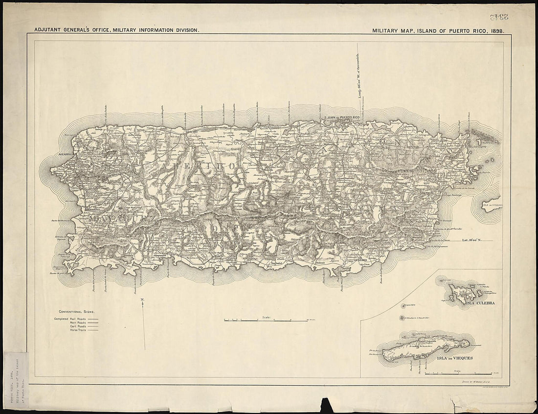 This old map of Military Map, Island of Puerto Rico from 1898 was created by  Julius Bien and Company, W. Morey in 1898