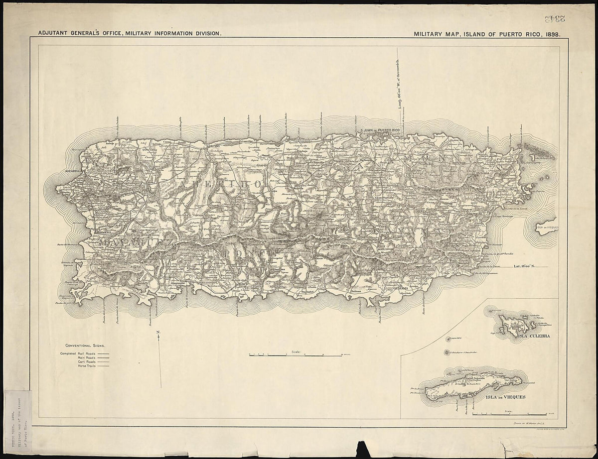 Military Map, Island of Puerto Rico 1898 by Relic Map Company