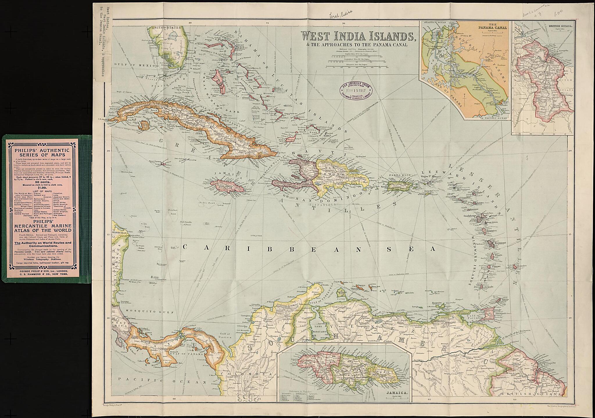This old map of West India Islands and the Approaches to the Panama Canal. (West India Islands, &amp; the Approaches to the Panama Canal) from 1915 was created by  London Geographical Institute in 1915