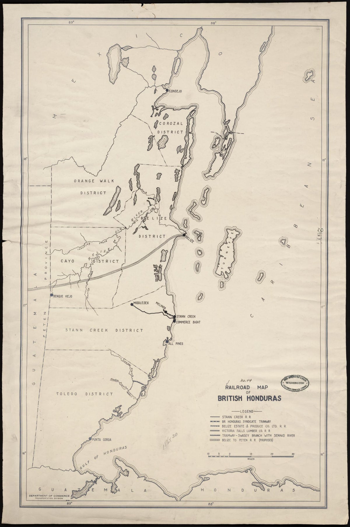 Railroad Map of British Honduras 1920 by Relic Map Company