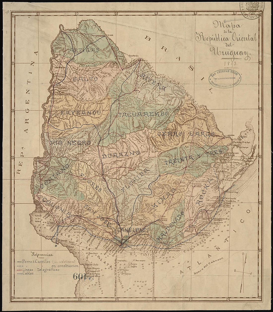 This old map of Map of the Eastern Republic of Uruguay, from 1893. (Mapa De La República Oriental Del Uruguay, from 1893) was created by  in 1893