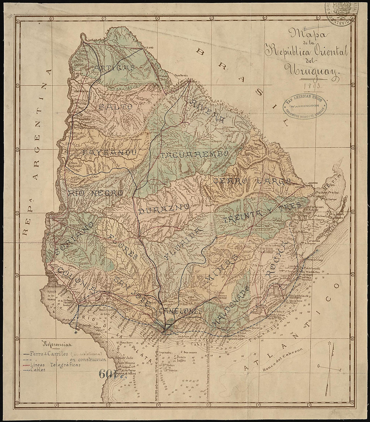 Map of the Eastern Republic of Uruguay, 1893. (Mapa De La República Oriental Del Uruguay, 1893) by Relic Map Company