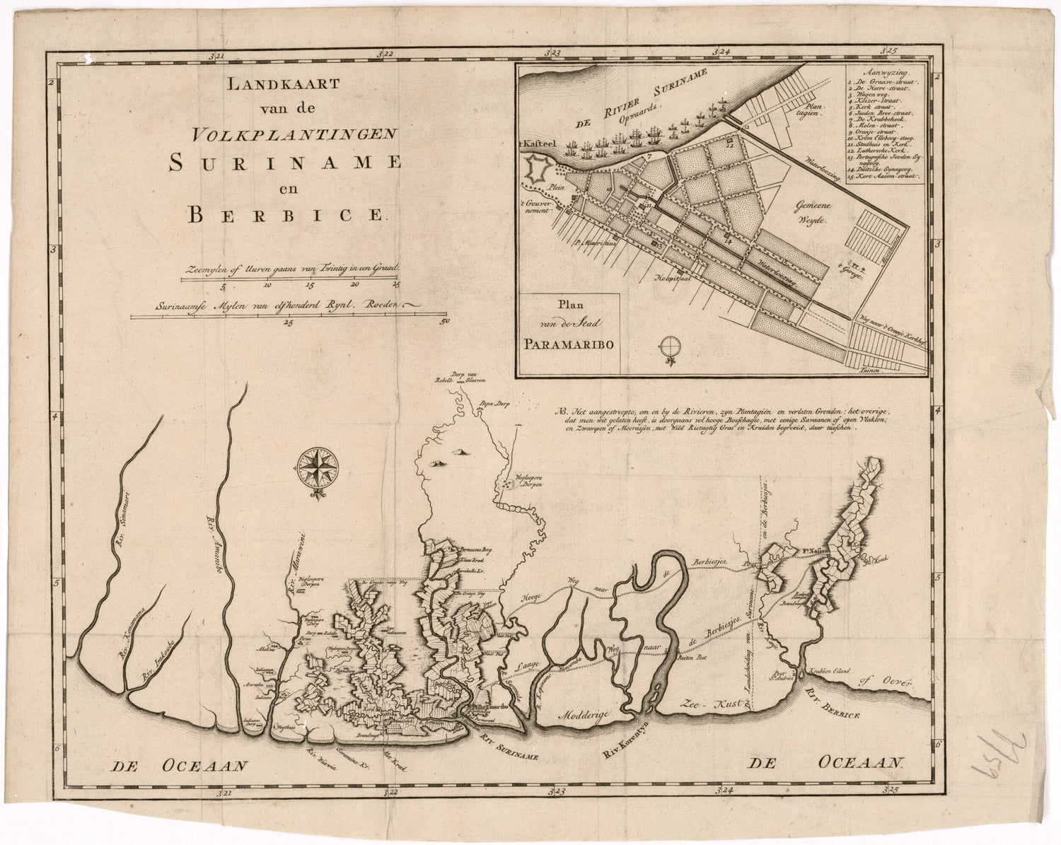 This old map of Map of the Colonies of Suriname and Berbice. (Landkaart Van De Volkplantingen Suriname En Berbice) from 1700 was created by  in 1700