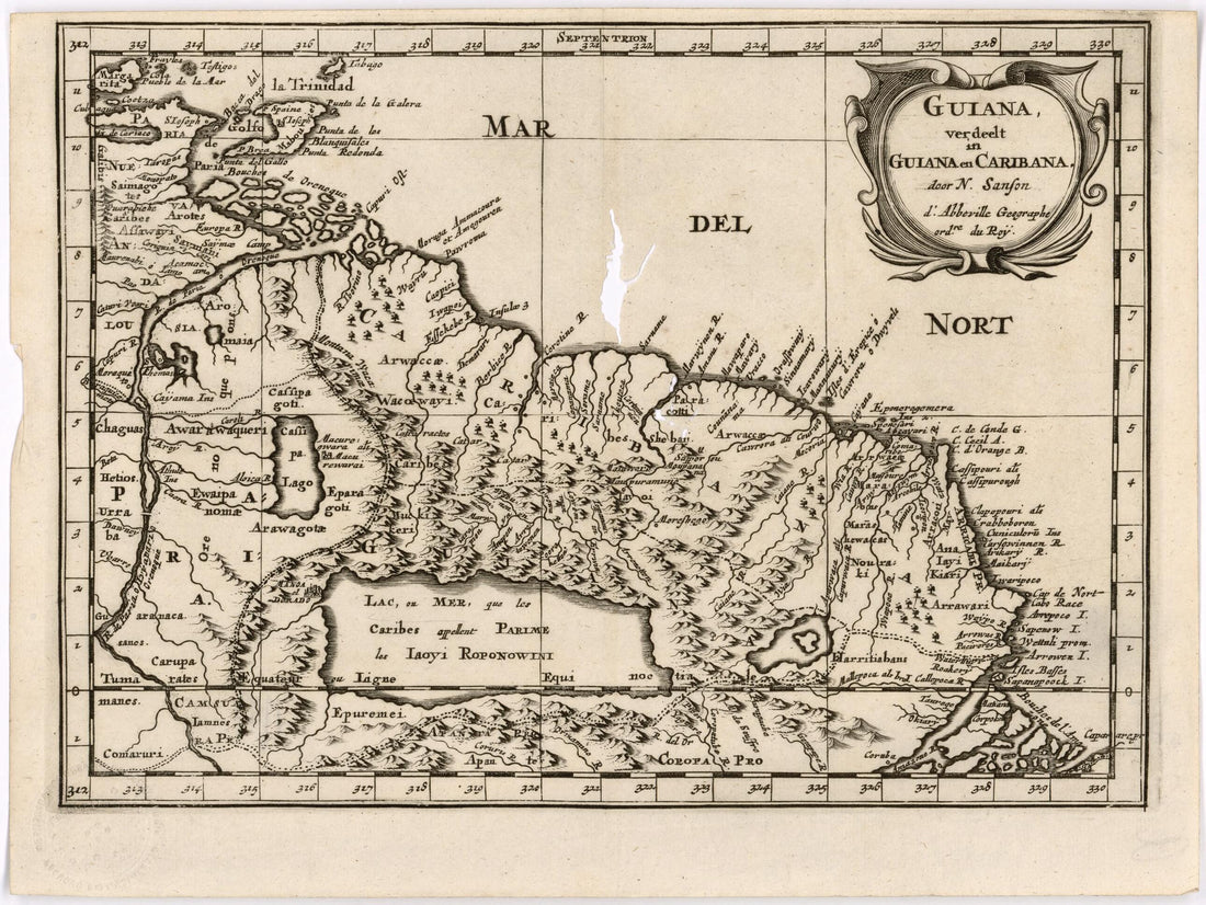 This old map of Guiana and Caribana. (Guiana, Verdeelt In Guiana En Caribana) from 1700 was created by Nicolas Sanson in 1700