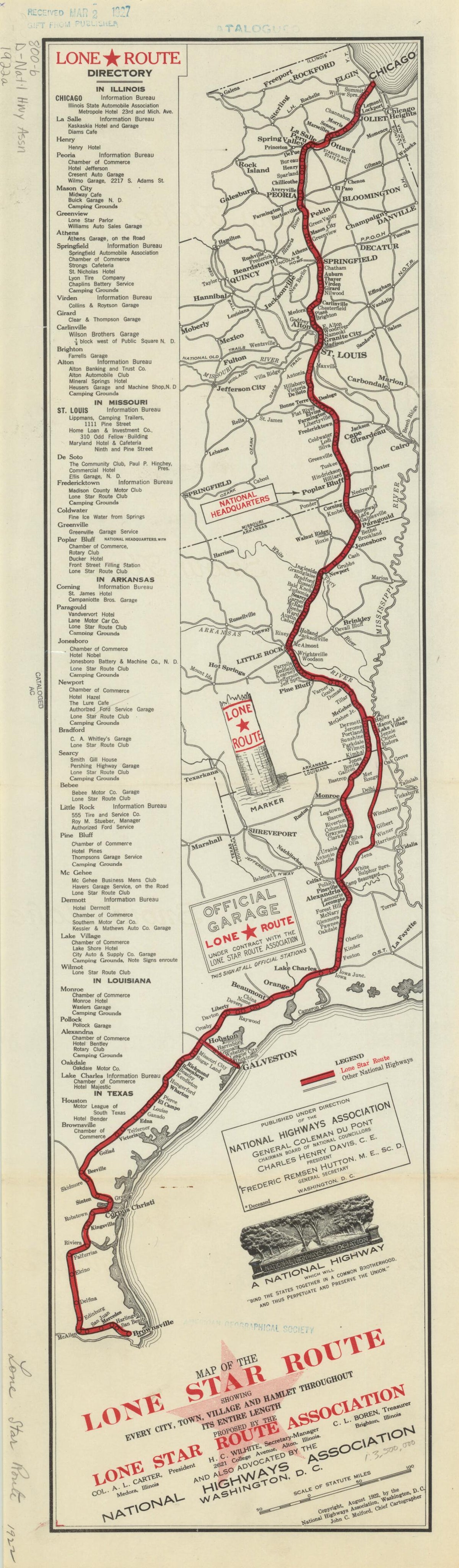 Map of the Lone Star Route. (Map of the Lone Star Route: Showing Every City, Town, Village and Hamlet Throughout Its Entire Length) 1922 by Relic Map Company