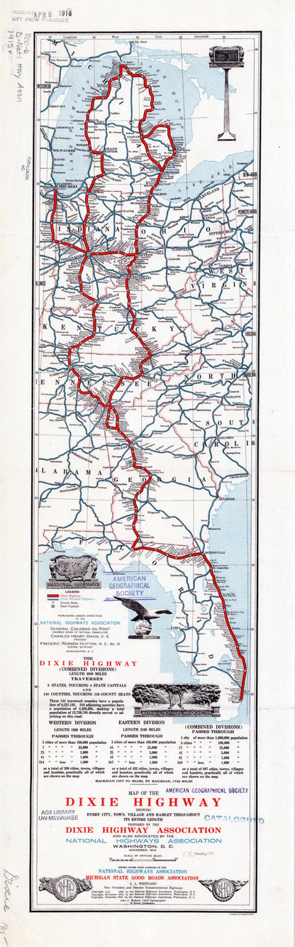 This old map of Map of the Dixie Highway. (Map of the Dixie Highway: Showing Every City, Town, Village and Hamlet Throughout Its Entire Length) from 1915 was created by  A. Hoen and Company,  Dixie Highway Association, M. Hooton,  Michigan State Good Roads Association, John C. Mulford,  National Highways Association in 1915
