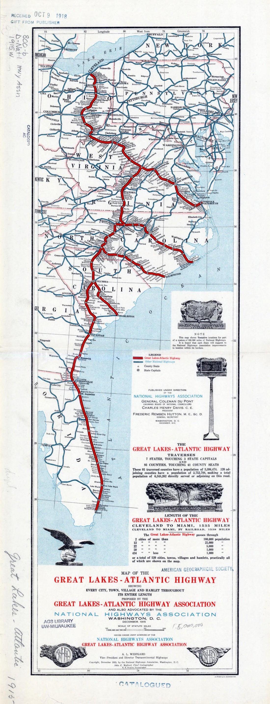This old map of Atlantic Highway. (Atlantic Highway: Showing Every City, Town, Village and Hamlet Throughout Its Entire Length) from 1915 was created by  A. Hoen and Company,  Great Lakes Atlantic Highway Association, E. E. Jenkins, John C. Mulford,  Nat
