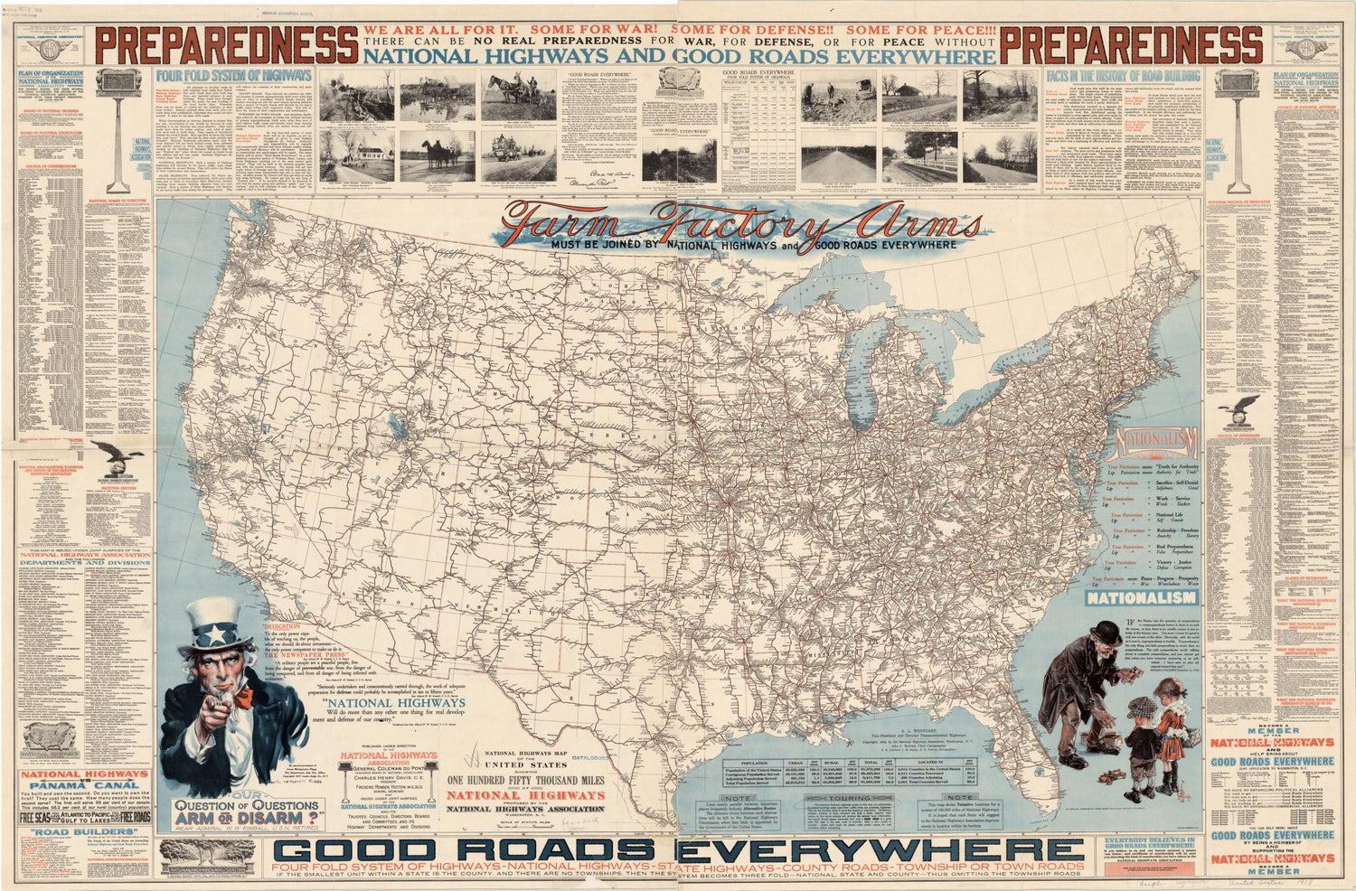 This old map of National Highways Map of the United States. (National Highways Map of the United States: Showing One Hundred Fifty Thousand Miles of National Highways Proposed by the National Highways Association) from 1918 was created by  American Litho