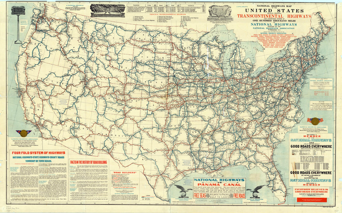This old map of Map of United States Proposed National Highways System, from 1915. (National Highways Map of the United States Showing Principal Transcontinental Highways and Connecting System of One Hundred Thousand Miles of National Highways Proposed b