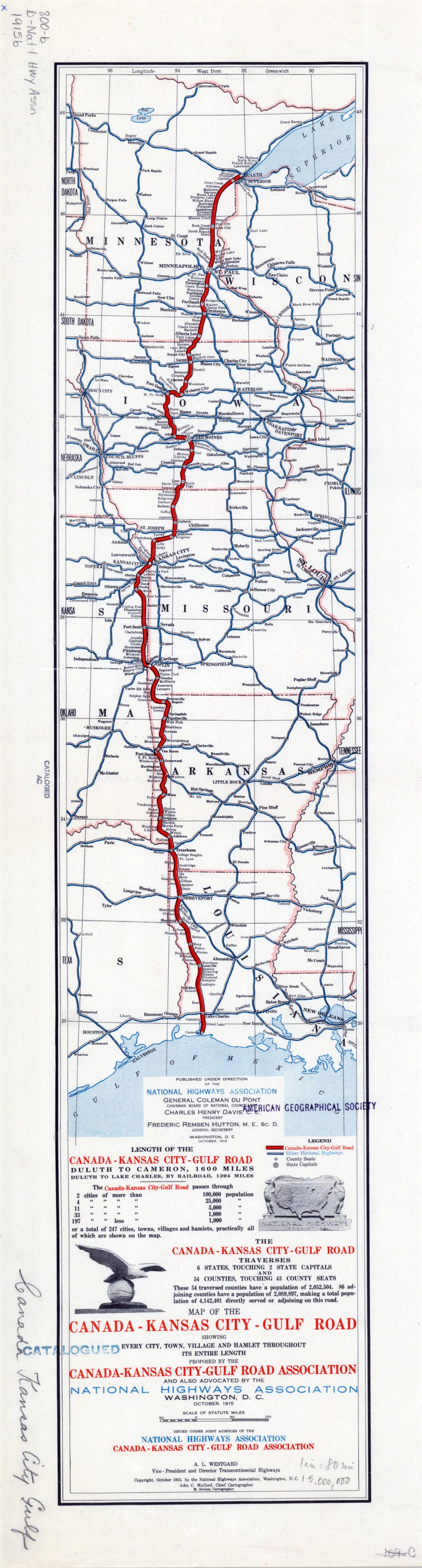 This old map of -Kansas City--Gulf Road. (Kansas City-Gulf Road: Showing Every City, Town, Village and Hamlet Throughout Its Entire Length) from 1915 was created by  Kansas City-Gulf Road Association, M. Hooton, John C. Mulford,  National Highways Associ