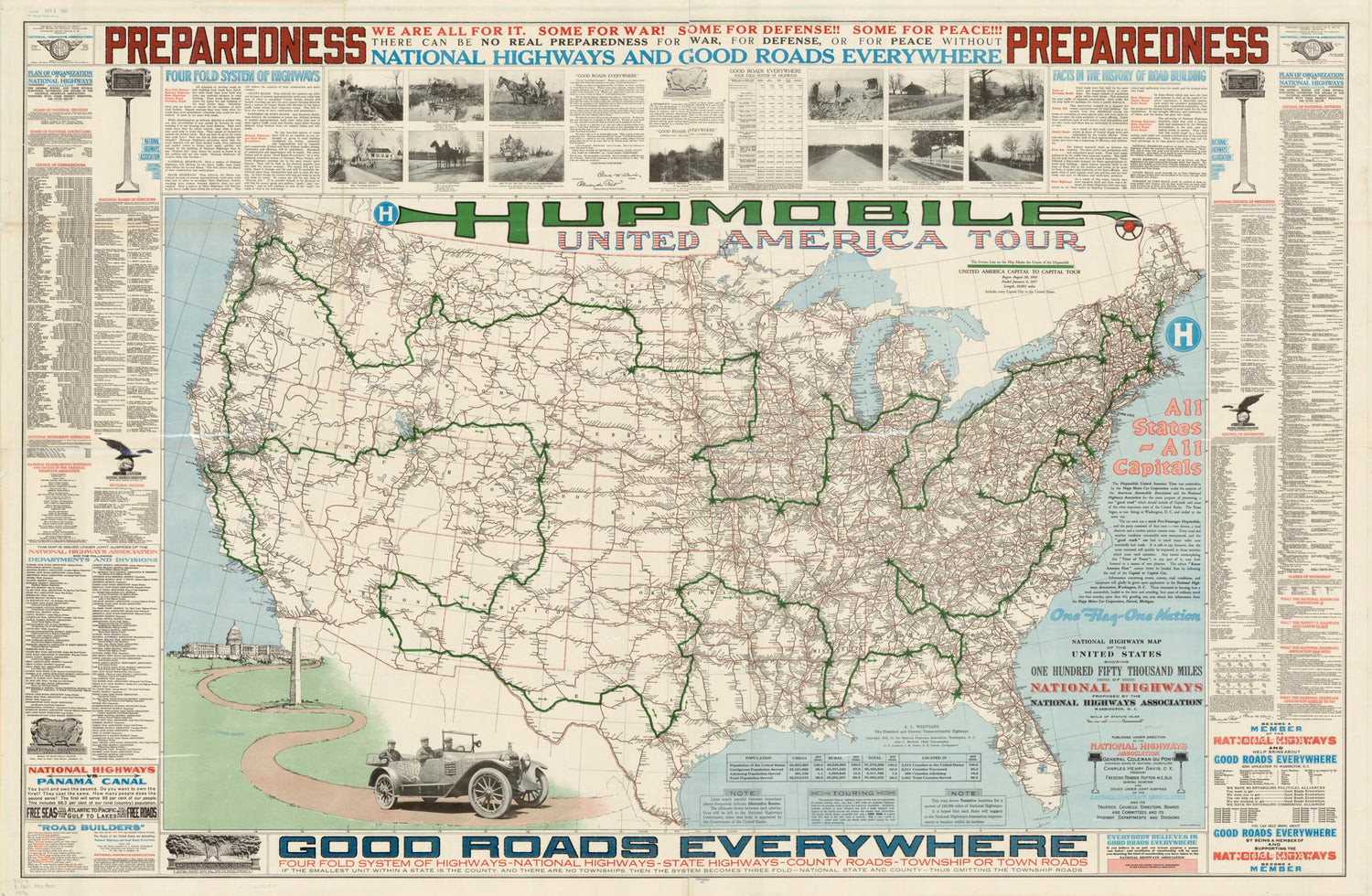 This old map of Hupmobile United America Tour, from 1918. (Hupmobile United America Tour) was created by  American Lithographic Company,  National Highways Association in 1918