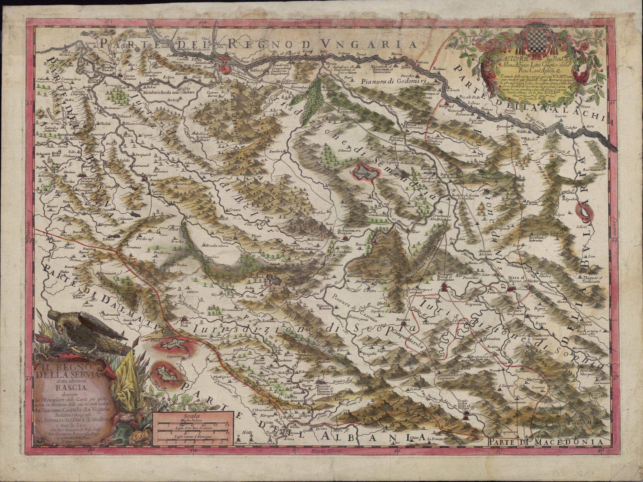 This old map of The Kingdom of Serbia, Otherwise Called Rascia. (Il Regno Della Servia Detta Alterimenti Rascia) from 1689 was created by Giacomo Cantelli Da Vignola in 1689