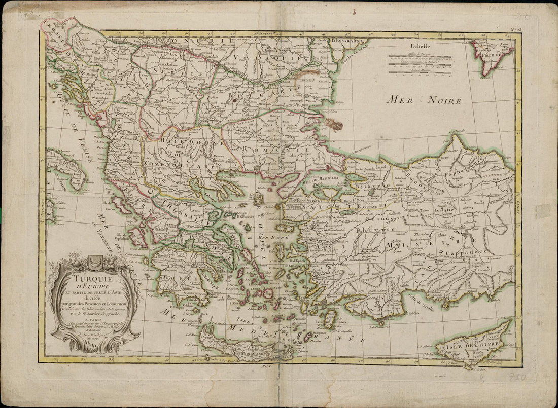 This old map of European Turkey and Part of Asian Turkey, Divided Into Large Provinces and Governorships. (Turquie D&