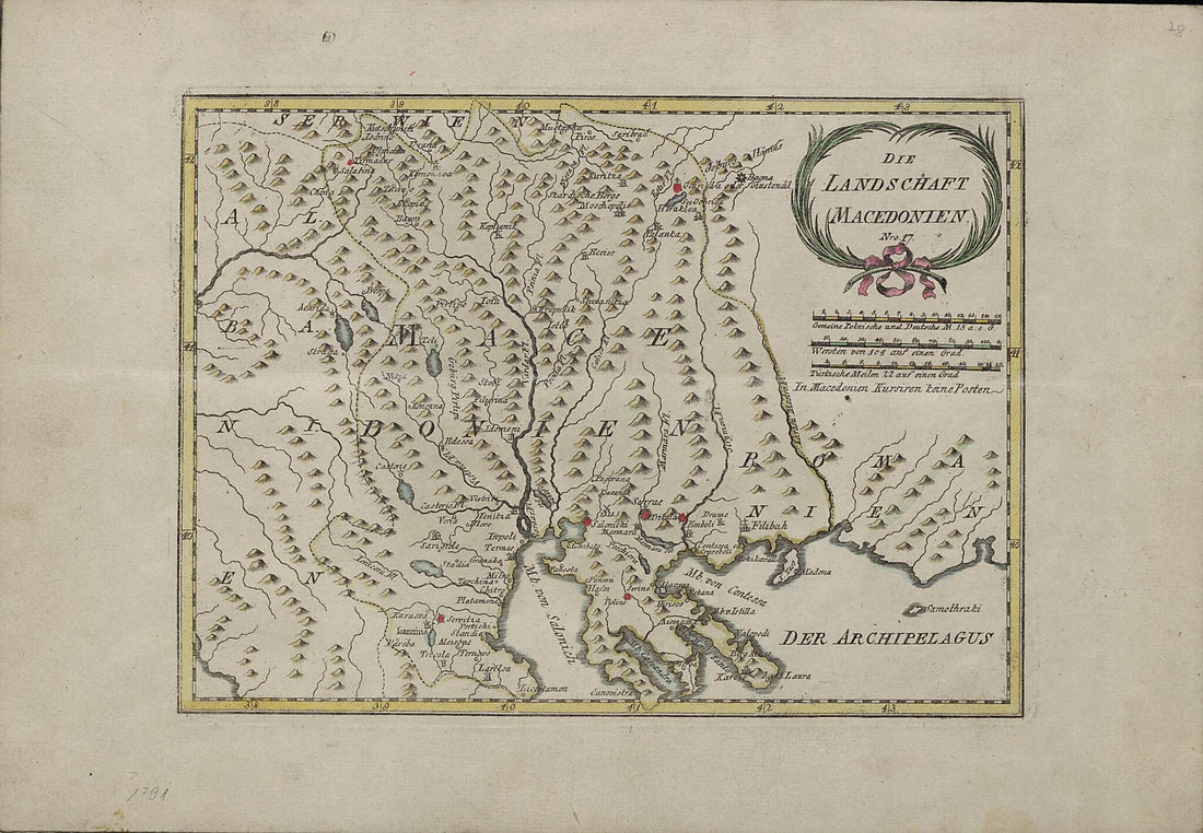 This old map of The Macedonian Landscape. (Die Landschaft Macedonien) from 1791 was created by Franz Johann Joseph Von Reilly in 1791