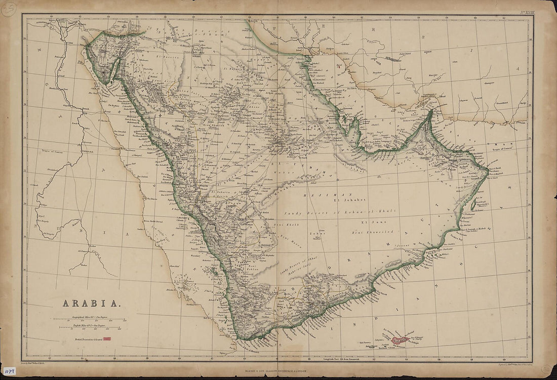 This old map of Arabia, the Red Sea and Persian Gulf from 1870 was created by W. G. (Walter Graham) Blackie, Edward Weller in 1870